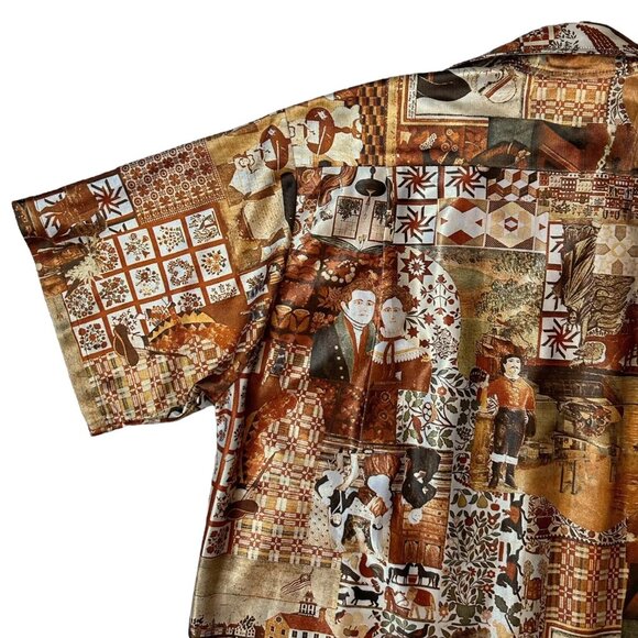 70s Vintage Novelty Print Button Up Shirt American History Folk Art Collage. - Picture 6 of 12